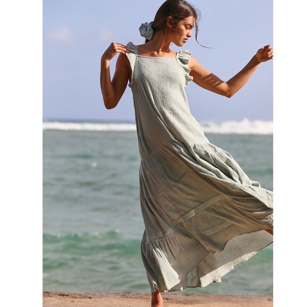 Free People! Caught In Motion Maxi Dress In Sage Green NWOT!